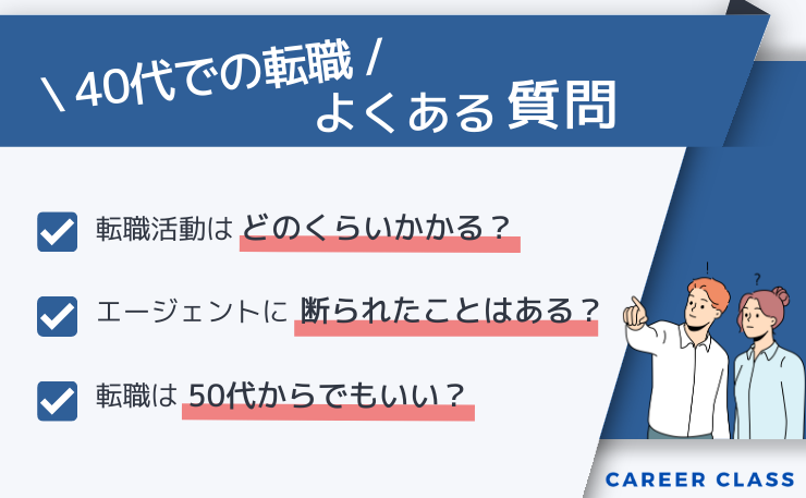 40代での転職でよくある質問を挙げたイメージ画像