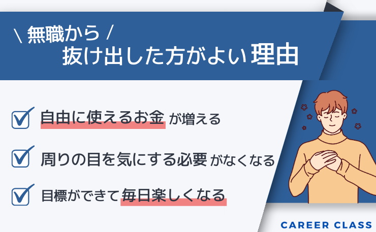 無職を抜け出した方がいい理由の具体例を表したイメージ画像