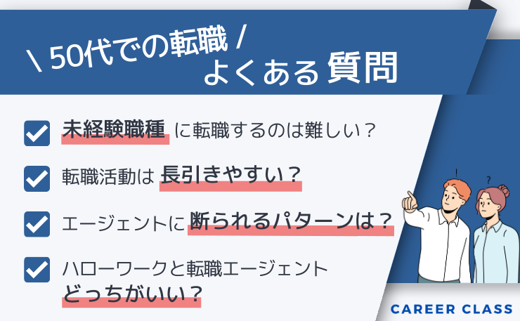 50代での転職でよくある質問を挙げたイメージ画像