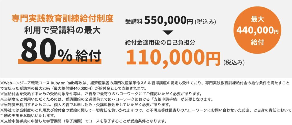 RUNTEQの給付金制度